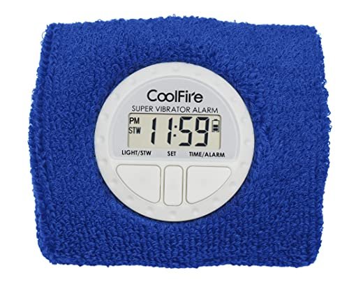 Coolfire Vibrating Alarm Clock - Silent Alarm Wristband Vibrating Alarm Watch. Silent Wrist Shock Alarm Clock. Vibration Alarm Bracelet Deep Sleeper & Vibrate Alarm (Black) (Blue)