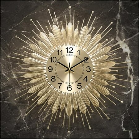 Corridor - Kitchen & Thoughtful Gift - Mid Century Decorative Wall Clocks Battery Operated Sunburst Large Modern Handmade Home Art Decor for Living Room - Staircase - Gold Wall Clock 23 Inch Sunburst