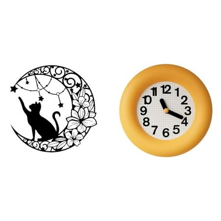 CoudarTitie Contemporary Black Cat Metal Wall Clock Art Silent Analog Sculpture for Kitchen Bedroom Dining Room Cat Lover Moon Decor Gift