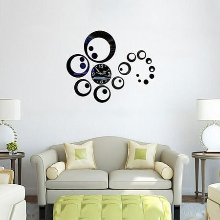 Creativity Circles 3D Modern Mirror Wall Clock Watches Sticker Decal Home Decor