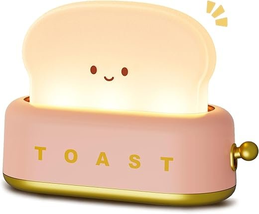 Cute Night Light with Dimmable, Pink Kawaii Room Decor for Girls Rechargeable Toaster Lamp, Toast Bread Light for Breastfeeding, Reading, Sleep Training