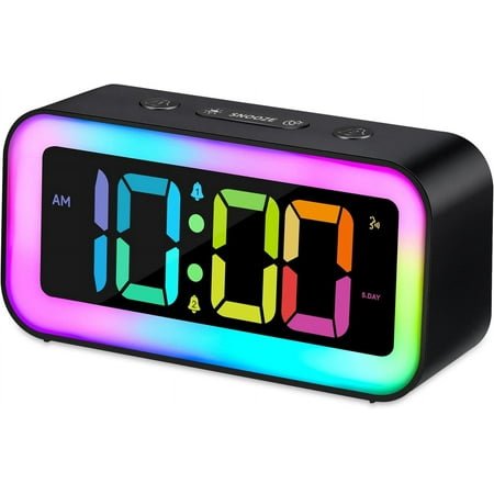 Cute Pink Loud Alarm Clock with RGB Night Light - Perfect for Girls Room Decor and Kawaii Gifts, Small Size for Bedside or Desk Lamp in Bedrooms, Ideal for Kids, Teens
