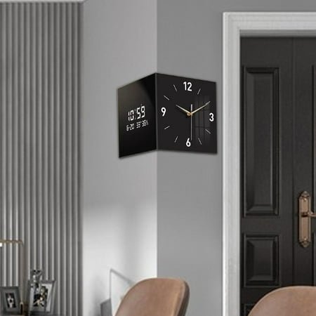 CUTICATE Corner Clock Double Sided Wall Clock Date Week Display Creative Practical, Modern Hanging Temperature Display for Living Room 26cmx26cm