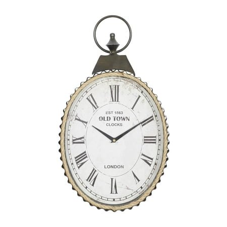 DecMode 12 x 21 Black Metal Finial Pocket Watch Style Wall Clock with Rope Accent