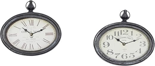 Deco 79 Metal Decorative Wall Clock Pocket Watch Style Wall Clock for Home, set of 2 Wall Clock for Room 11 x 3 x 12, Cream