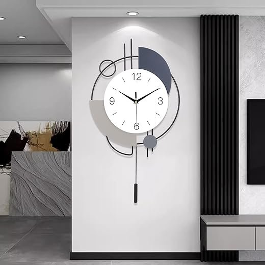 Decorative Wall Clocks with Pendulum,Silent Quality Quartz Battery Operated,Large Wall Clock for Living Room,Kitchen,Home,Bathroom,Bedroom Wall Decor,16x26.5inch(Black)