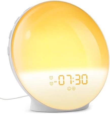 Dekala Sunrise Alarm Clocks for Heavy Sleepers, Wake up Light Sunrise, FM Radio, Dual Loud Alarms with White Noise Sounds, 7 Colors Night Light for Bedrooms, Adults, Kids