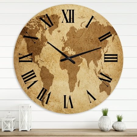 Designart 'Ancient Map Of The World V' Vintage Wall Clock