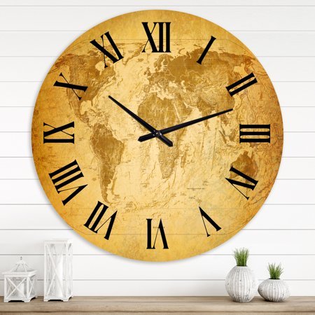 Designart 'Ancient Map Of The World X' Vintage Wall Clock
