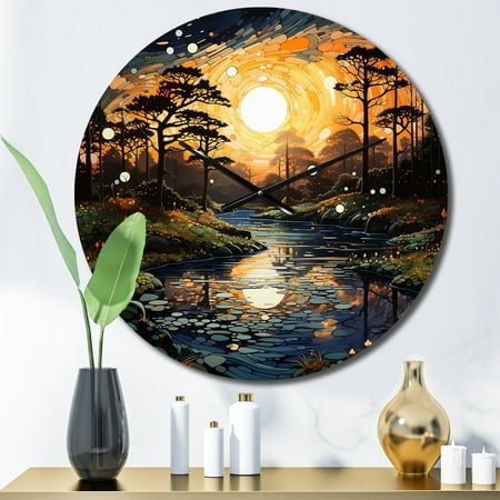 Designart River Pointillism beauty At Night IV Pointillism Oversized Wall Clock