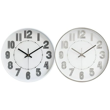 DESIGNICE 2Pcs Wall Clock,Whisper Quiet Modern Wall Clock,Seamless Function Bathroom Clock,White&Silver,12In
