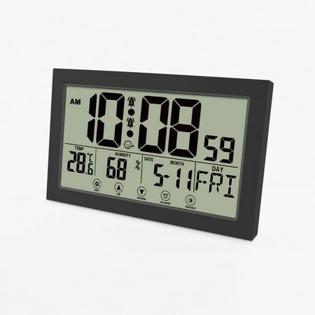 DESIGNICE Alarm Clock Voice-Controlled Display Atomic Wall Clock Night Light Function Digital Wall Clock,Black