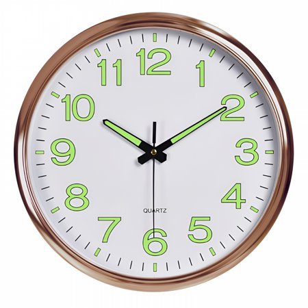 DESIGNICE Atomic Analog Wall Clock - Silver Brushed Finish - Sets Automatically- Battery Operated - Easy to Read - Easy to Use: Simple, Easy to Read Style Fits Any Decor - Rose Gold White Background