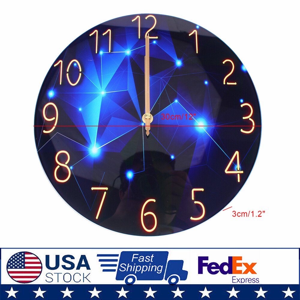 Diamond Large Wall Clock Blue Round Interior Modern Decorative Silent Wall Clock
