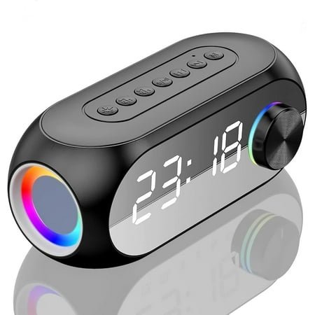 Digital Alarm Clock Bluetooth Speaker with Fm Radio, Digital Smart Alarm Clock Wireless Radio with Dual Alarm, LED Mirror Display, Hands-Free Calling, Great for Nightstands, Offices and Kitchens