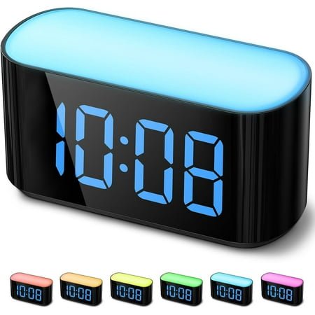 Digital Alarm Clock for Bedrooms - Large Display Easy to Read Across The Room, 7 Larger Color Night Light, Dual Alarm, Dimmer, True Battery Backup, Adjustable Volume（Blue）