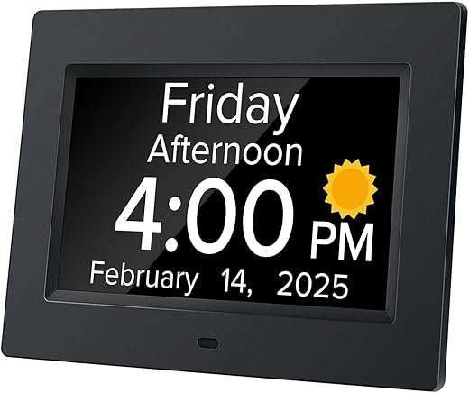 Digital Alarm Clock with Date and Day of Week for Dementia Seniors, Voice Announcement Time, Multiple Alarm Sets, Auto DST, Designed Specifically for Elderly - Black