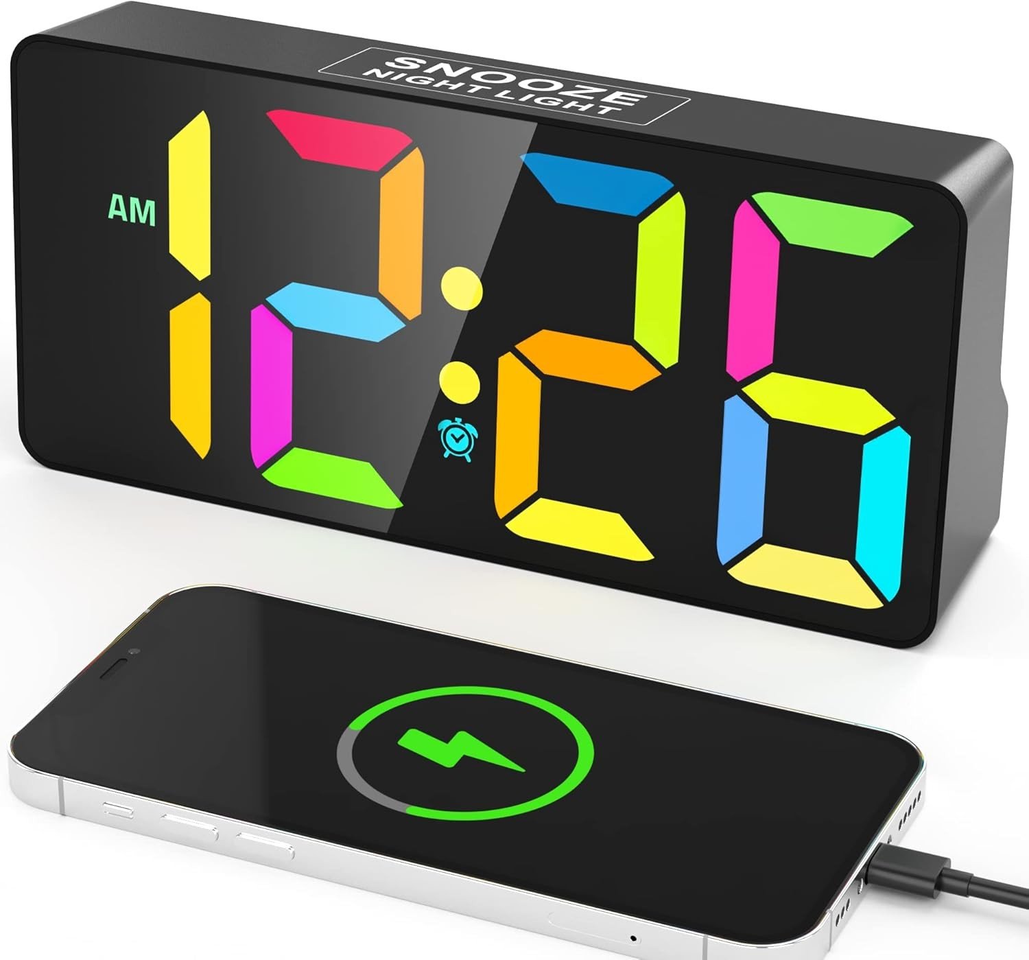 Digital Alarm Clock with RGB Night Light - Color Changing LED Display, Large Eas