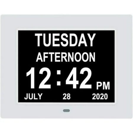 Digital Day Calendar Clock -Extra Large Date Day Time of Week Clock with 12 Alarm Options for Seniors, Elderly, Dementia, Alzheimer (7-inch, White)