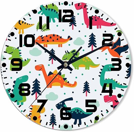 Dinosaur Wall Clock Cute Cartoon Animal Battery Powered Wall Clock Silent Non Ticking 10 Inch for Living Room, Kitchen, Home,Bathroom, Bedroom
