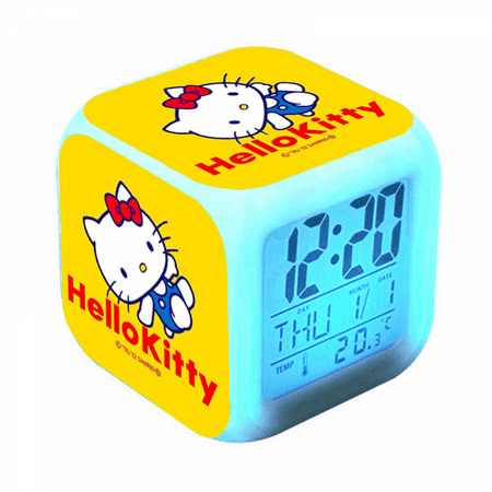 DONNGZAE Digital Alarm Clock for Kids, Cartoon Hello Kitty Pattern 7 LED Color Changing Wake Up Clock with Thermometer Function and Night Light, Gift for Boys Girls A93-517 SLO526-0758