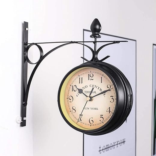 Double-Sided Retro Wall Clock,Vintage Industrial Wall Hanging Clocks for Indoor Decorative, Antique Style Creative Classic Wall Clocks Black 7inch