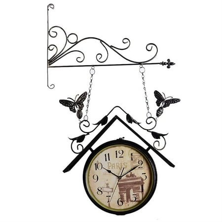 Double Sided Hanging Clock Station Clock Garden Bracket Mounted Outdoor Indoor Wall Clock For Home Garden