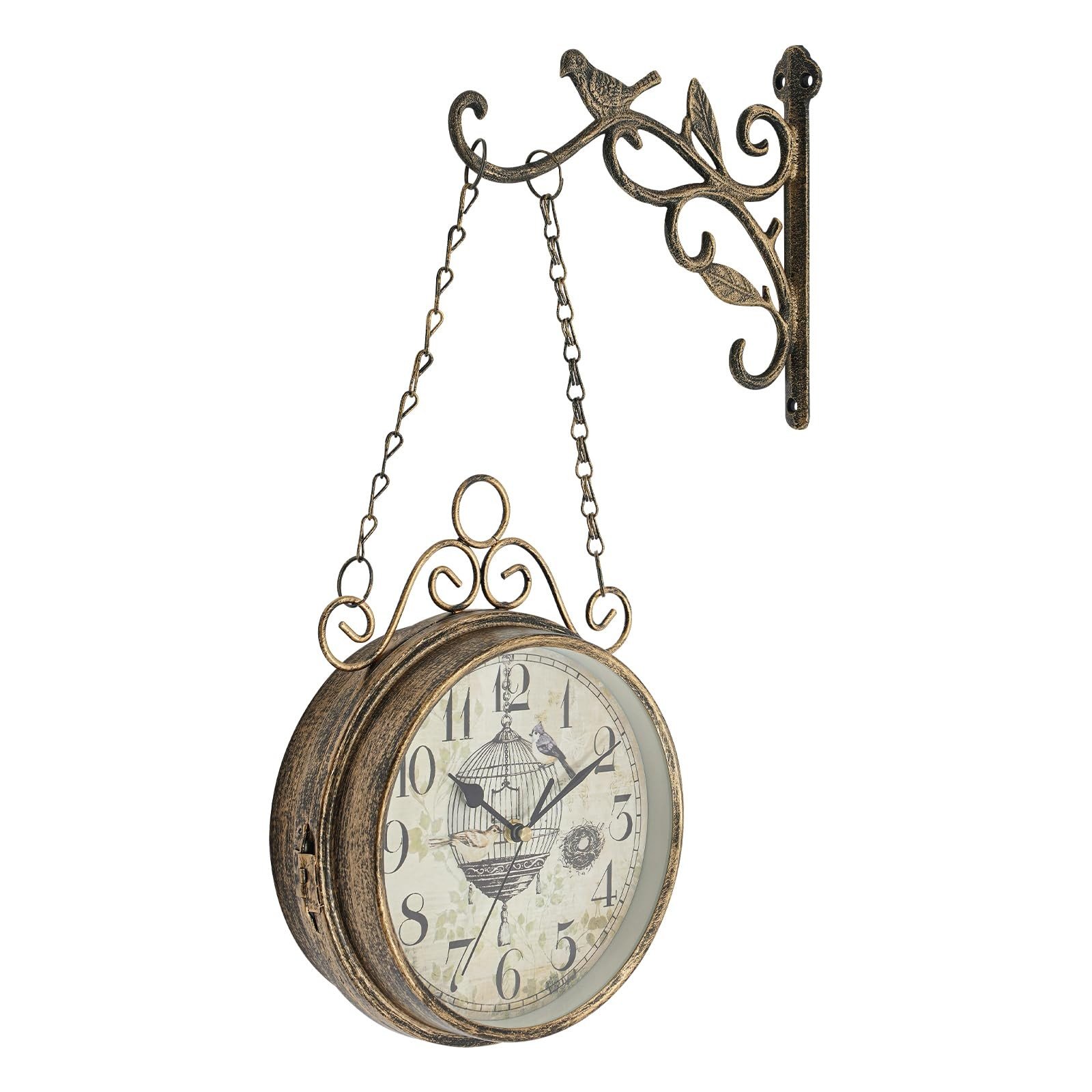 Double Sided Wall Clock Vintage Metal Clock European Style Hanging Clock 7.7Inch