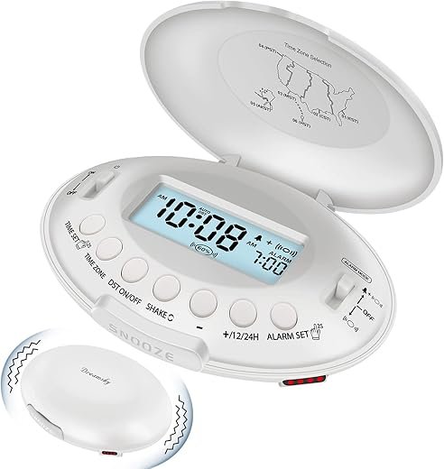 DreamSky Vibrating Alarm Clock for Heavy Sleepers - Auto Set Bed Shaker Alarm Clock Under Pillow for Hearing Impaired, Bedroom, Travel, Rechargeable Battery Operated, Cordless, Auto DST, LCD Backlight