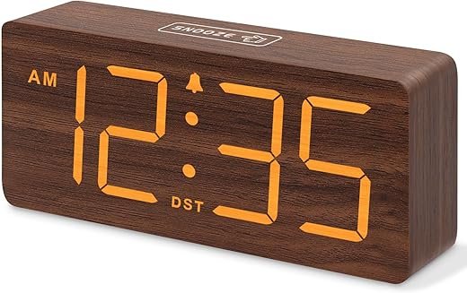 DreamSky Wooden Digital Alarm Clock for Bedroom - Desk Clock with Large Numbers for Living Room Office, Loud Alarm for Heavy Sleepers Adults, Volume Control, Dimmer, DST, Wood Decor (Adapter Powered)