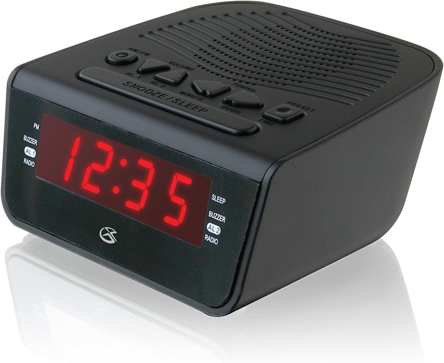 Dual Alarm Clock AM/FM Radio Red LED Display Snooze Digital Clock Black Modern