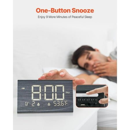 Dual Alarm Digital Clock with USB Port & Night Light, 12/24H Time Display, Foldable Design, Travel Desk Clock – Black