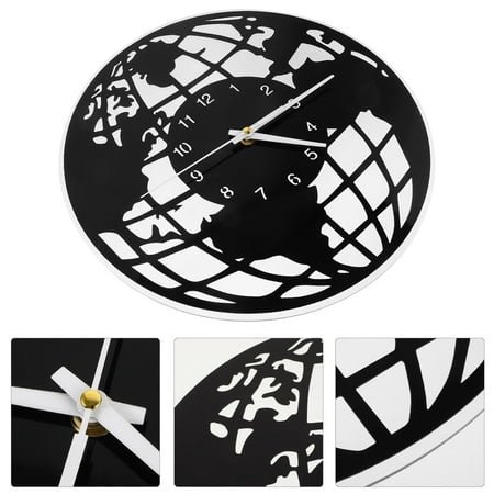 ELAYARD Black Plastic World Map Wall Clock Mute Decor for Home Office Living Room Bedroom 10.5 inches