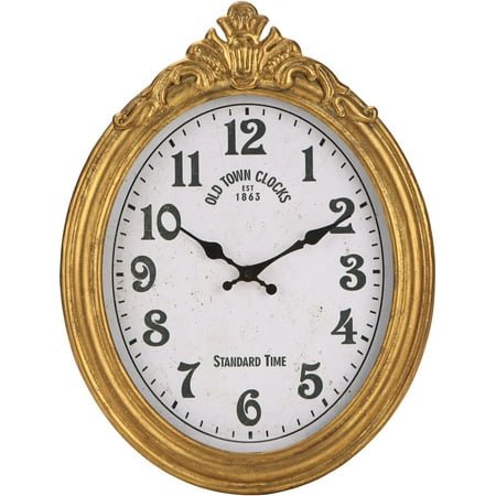 European Style Decorative Clock Retro Oval Large Clock Silent Non-Ticking Elegant Home Decor Gold Wall Clocks Battery Operated for Living Room Bedroom, Vintage Wall Clock