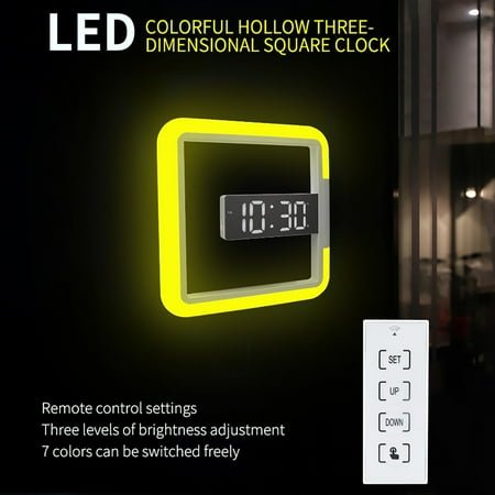 Fairnull TS-S28 Digital Clock Multifunctional Temperature Display Remote Control Modern Wall-mounted Mirror Hollow Square Alarm Clock for Office