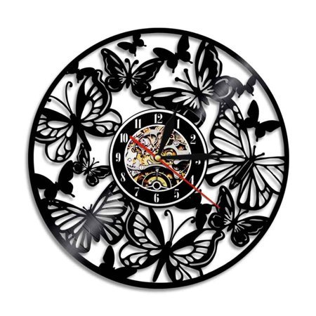 Fairy Wings Angel Butterfly Wall Art Home Decor Wall Clock Butterflies Vinyl Record Clock Insect Wild Life Animal Clock Without LED