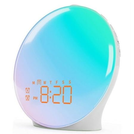 Fakrich Sunrise Alarm Clock Wake Up Light, Alarm Clock with Sunrise Simulation, 18 Colors Night Light, 7 Soothing Sounds, FM Radio, Dual Alarms, Loud Alarm Clock for Heavy Sleepers(Standard Edition)