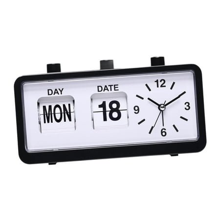 Fancyes Flip Desk Clock Date Week Display Alarm Clock Silent Crafts ing Clock Birthday Gift for Dining Table TV Cabinet Dorm Black