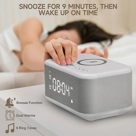 Fansbe Digital Alarm Clock Speaker With Wireless Charging Function, Dual Alarm Settings, RGB Lighting Adjustment, USB/AUX Support, Suitable For Bedroom Use, Multi-color