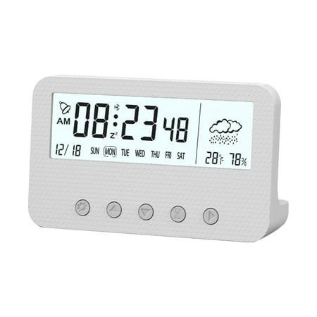 FastXmas Digital Alarm Clock, Electronic Table Clock with Temperature Humidity and Date, Battery Operated Timing Function 12/24H Switching Desktop Alarm Clock with LED Backlight for Bedroom Office