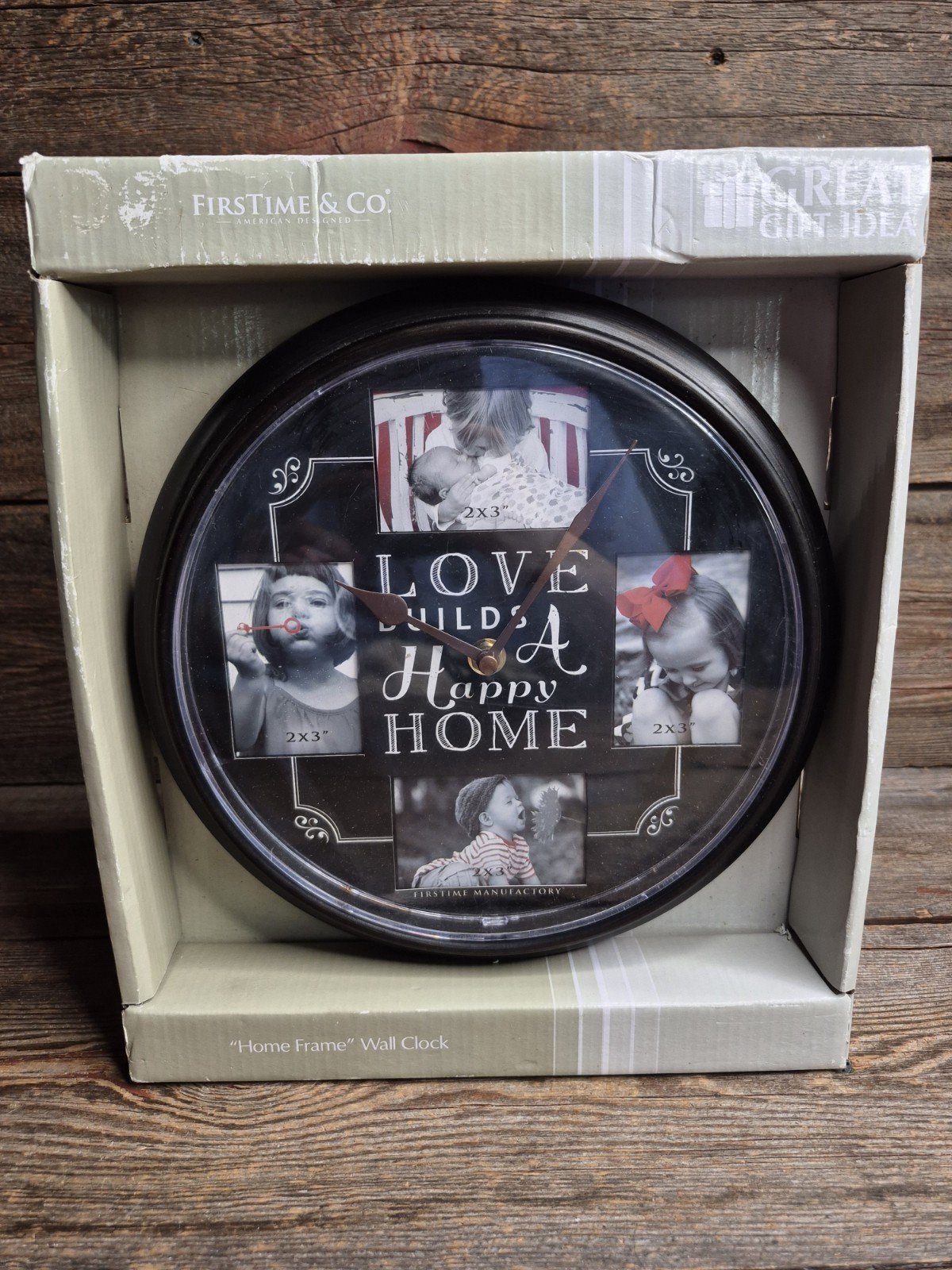 Firs Time & Co Home Frame Wall Clock 4 Photos Love Builds A Happy Home 10 ” featured image