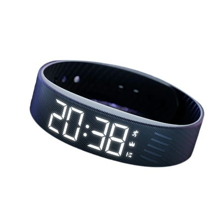 Fitness Alarm Clock Watch IP65 Waterproof Multifunctional USB Charging Digital Silent Vibration Wake-Up Sports Wristband-Black