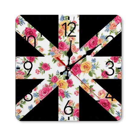 Floral Pattern Union Jack Wall Clock Silent Non-Ticking For Home Office Decor, Decorative Clock Art