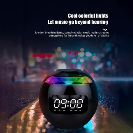 Foqnuq Bluetooth Alarm Clock Speaker Portable Wireless Mini Dual Alarm Audio with USB Rechargeable Battery and Colorful Lights for Home Use
