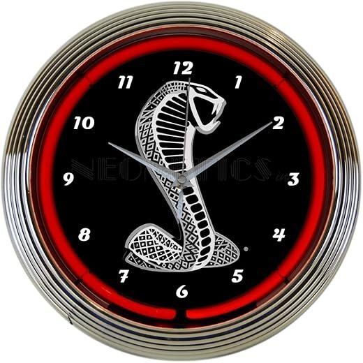 Ford Snake Red Neon Wall Clock, 15-Inch, Chrome Finish Rim and Hands, red Glass Tube - 8FRDSN - Officially Licensed Product