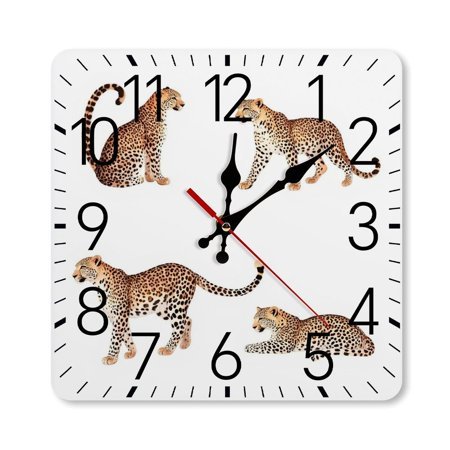 Four Leopards Elegant Spotted Cats Wall Clock Silent Non-Ticking For Home Office Decor, Decorative Clock Art