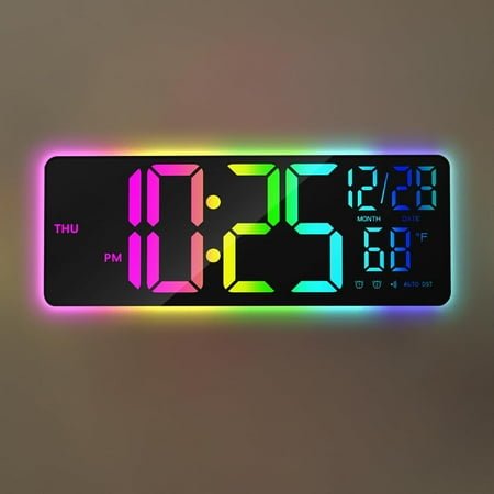 Gerpory 13 Digital Wall Clock,8 RGB Colors, Speaker, Auto Time Sync, Auto DST, Dual Alarm, Auto-Dimming, Large Clock with Night Lights, Humidity, Temperature, Digital Clock with Remote Control