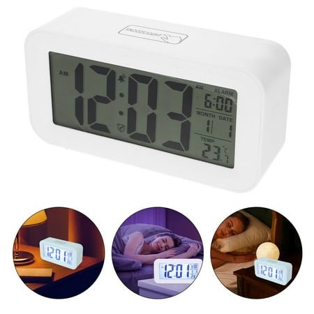 GOOHOCHY Smart Alarm Clock with Real LCD and Smart Light Function for Daily Use ABS White 4.9x3.2x1.5 Inches
