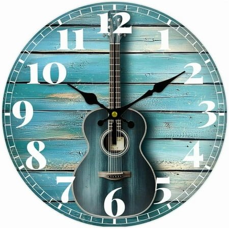 Grain Guitar Wall Clock 12 Inch Battery Operated Wall Clock Non Ticking Silent Decorative Clock for Living Room Office Bedroom Home Decor Colorful