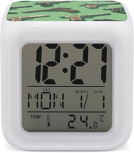 Guns Print Alarm Clocks Color Changing LED Digital Alarms with Time Date Temperature